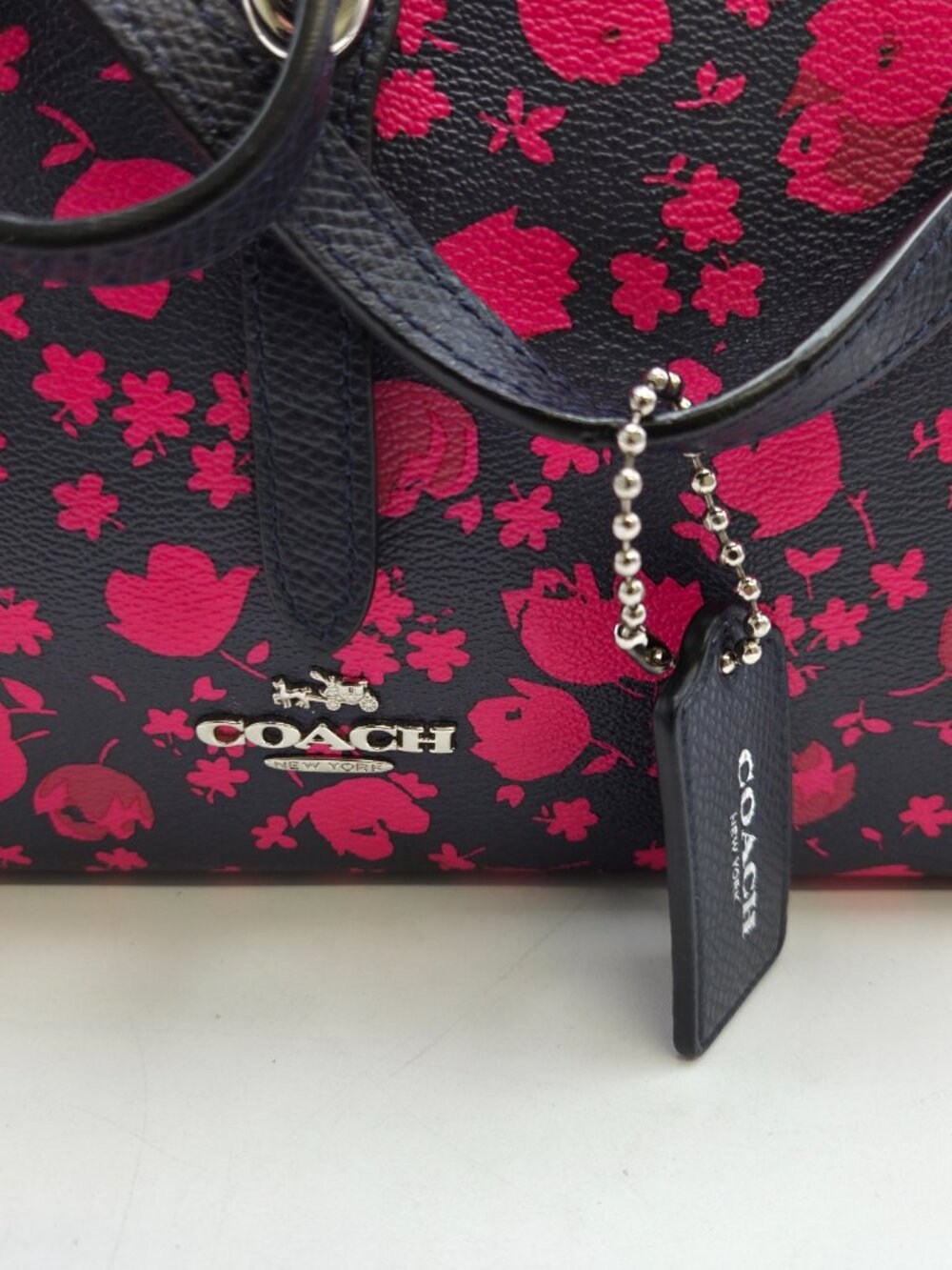 Coach City Tote Bag Prairie Calico Floral Canvas Structured Handbag Black Pink - Picture 7 of 15